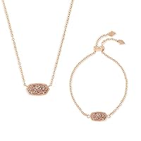 Kendra Scott Elisa Pendant Necklace and Elaina Adjustable Chain Bracelet in Rose Gold Set for Women