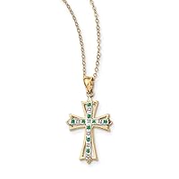 925 Sterling Silver Polished Spring Ring and Gold Plated Dia. and Emerald 18inch Religious Faith Cross Necklace Measures 19mm Wide Jewelry for Women
