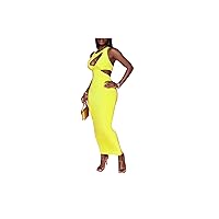 Women Sexy Elegant Yellow Cutout Dress