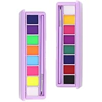 Go Ho 2 Packs Water Activated Eyeliner Palette,Highly Pigmented Bright Vibrant Fluorescent Rainbow Colorful Face and Body Paint Makeup,Matte and UV Blacklight Graphic Eyeliner,With Eyeliner Brush