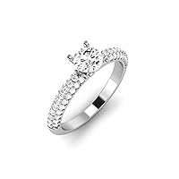 REAL-GEMS Lab Created G VS1 Diamond 14k White Gold 0.82 CT Round Cut Solitaire with Accents Beautiful Mothers Day Ring Sizable