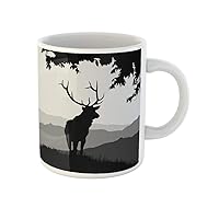 Coffee Mug Deer in the Natural Environment Silhouette of Monotonic 11 Oz Ceramic Tea Cup Mugs Best Gift Or Souvenir For Family Friends Coworkers