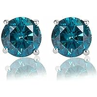 1CT-3CT Round Cut Blue Simulated Diamond Solitaire Stud Earrings 14K White Gold Plated 925 Sterling Silver