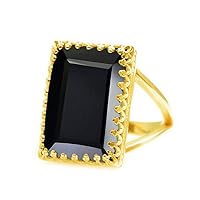 CHOOSE YOUR COLOR Natural Gemstone 18k Gold Plated Rings for Women Rectangle Shape Handmade Fashion Jewelry 4-13