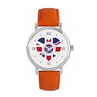 Queen's Platinum Jubilee Union Jack Heart Watch 2022 for Women, Analogue Display, Japanese Quartz Movement Watch with Orange Leather Strap, Custom Made