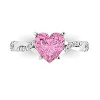 2.16ct Heart Cut Criss Cross Twisted Solitaire Halo Pink Simulated Diamond designer Modern Statement Ring 14k White Gold