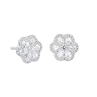 1 CT Pear & Round Created White Topaz Halo Flower Stud Earrings 14k White Gold Finish