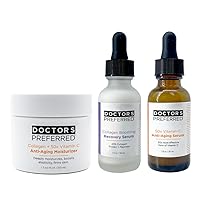 Tightening + Brightening Anti-Aging Bundle with Vitamin C + Collagen Serum + Moisturizer | Doctors Preferred | Protects from Future Aging, Visibly Repairs Damage From Free Radicals