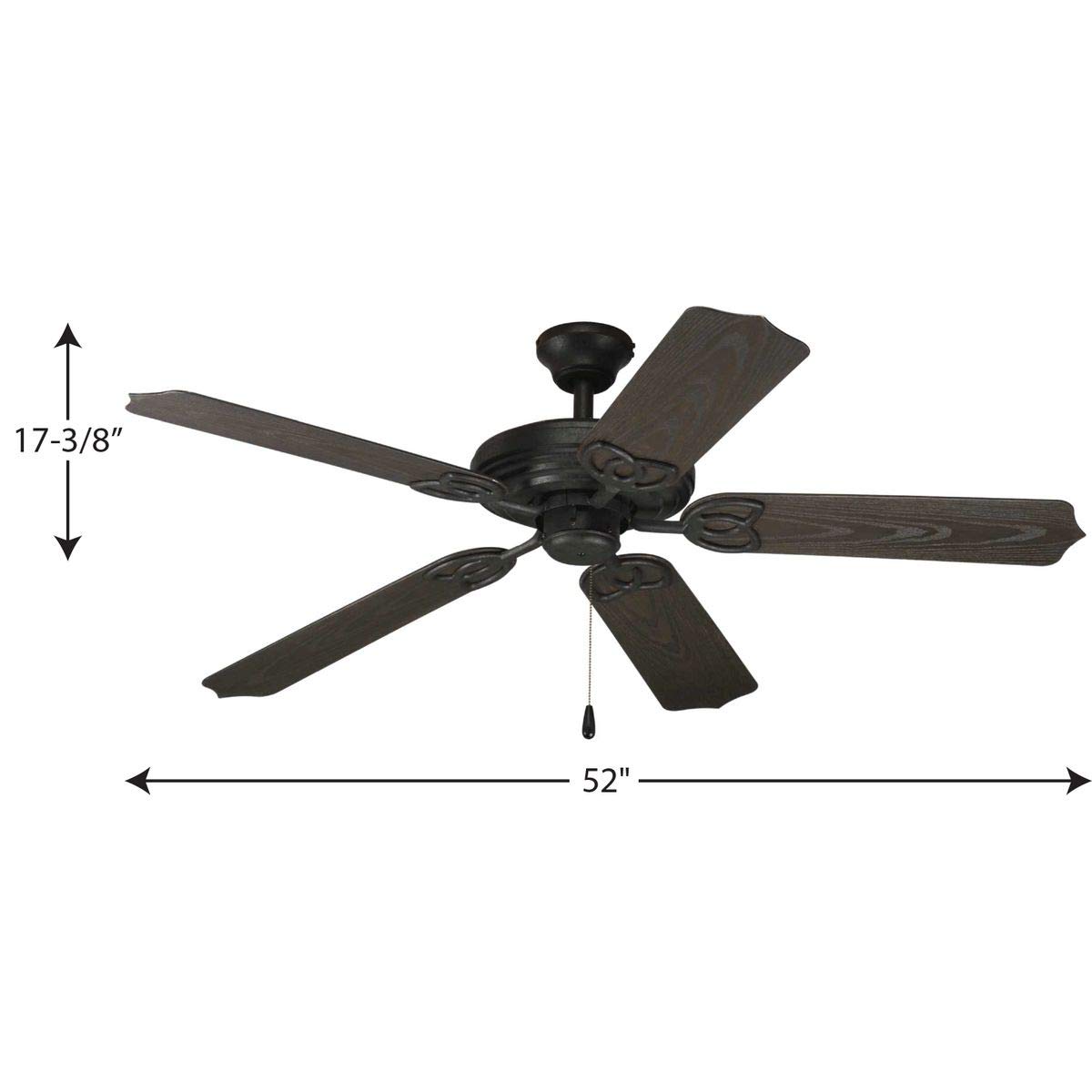 Progress Lighting P2502-80 AirPro Outdoor Ceiling Fans, 52-Inch Diameter x 11-Inch Height, Black