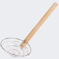 Tezzorio Stainless Steel Spider Strainer Coarse Mesh Skimmer with Natural Bamboo Handle, Skimmer Ladle for Cooking and Frying (6-Inch Strainer Basket), Perfect for Home Cooks and Professional Chefs!