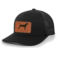 Heritage Pride Canine Collection Bluetick Coonhound Hunting Dog Mens Engraved Leather Patch Mesh Back Trucker Hat