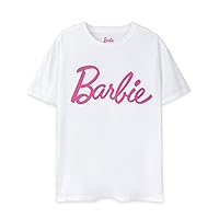 Barbie Womens T-Shirt | Black OR White Option with Pink Classic Logo for Ladies | Retro Short-Sleeved Fashion Top | Graphic Tee with Short Sleeve Doll Movie Merchandise Gift for Adults