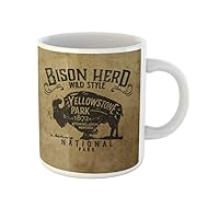 Coffee Mug Buffalo Vintage Western Label Effect Bison Head America Badge 11 Oz Ceramic Tea Cup Mugs Best Gift Or Souvenir For Family Friends Coworkers