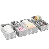 mDesign Fabric Drawer Divider Organizer Bin, Nursery/Bedroom Dresser, Closet, Shelf, Playroom Organization, Hold Clothes, Toys, Diapers, Bibs, Set of 3, 2 Pack, Gray/White Polka Dot