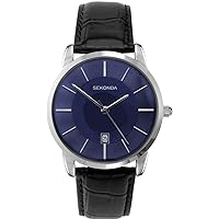 Sekonda Men's Quartz Watch with Blue Dial Analogue Display and Black Leather Strap 1932