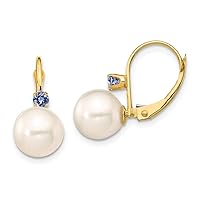 14k Gold 8 8.5mm White Round Freshwater Cultured Pearl Tanzanite Leverback Earrings Measures 19.79mm lo Jewelry Gifts for Women