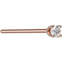 Body Candy Solid 14k Rose Gold 2mm Cubic Zirconia Straight Fishtail Nose Stud Ring 20 Gauge 17mm