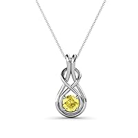 Round Yellow Sapphire 1/4 ct Womens Solitaire Infinity Love Knot Pendant Necklace 16 Inches 925 Sterling Silver Chain