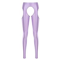 ACSUSS Women Ice Silk Sexy Hollow Out Long Leggings Open Crotch High Elastic Low Waist Pencil Pants