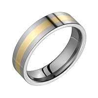 Amelie Titanium Band 14kt Carat Yellow Gold Inlay 6mm Wide Flat Exterior Engagement Ring Him Her