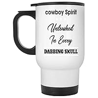Funny Gift Funny Gift for Cowboy or Cowgirl Fans - Dabbing Skull Design - Unique and Muticolor - Large 14 Oz White Stainless Steel Travel Mug