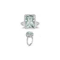 3/4 (0.71-0.80) Ct Diamond & 6.50-7.30 Cts AAA Green Amethyst Ring in 14K White Gold
