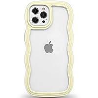 Anuck for iPhone 12 Pro Max Case Wavy Edge Clear Back Design, Anti-Slip Grip Cute Wave Curly Frame Shape Shockproof Soft TPU & Hard Bumper Protective Phone Case Cover for Women Girls, Yellow