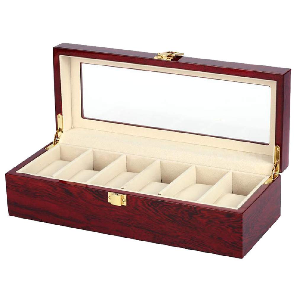 6 Slots Red Color Wood Material Watch Boxes for Men or Shop Display Watches Practical Jewelry Watch Storage Organizer Cases