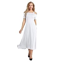 TiaoBug Women's Sexy Off The Shoulder Cocktail Party A-line Long Dress