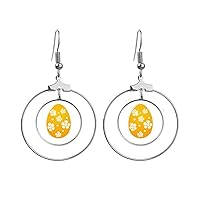 Easter Religion Festival Yellow Egg Design Earrings Dangle Hoop Jewelry Drop Circle