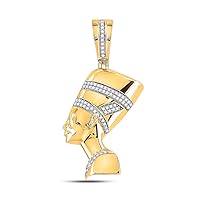 10K Yellow Gold Mens Diamond Nefertiti Pharaoh Necklace Pendant 1/4 Ctw.