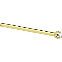 Body Candy Solid 14k Yellow Gold 1.5mm (0.015 cttw) Genuine Diamond Straight Fishtail Nose Stud Ring 18 Gauge 17mm