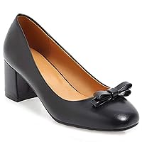 Women's Dress Oxfords Loafers Shoes Slip-On Round Toe Studded Bow Retro Mid Block Heel Classic Pumps