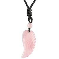 TUMBEELLUWA Carved Stone Dainty Angel Wing Necklace Chakra Quartz Pendant with Cord Amulet Healing Crystal Jewelry for Unisex