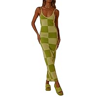 Bodycon Dresses for Women Summer Knit Hollow Out Sexy Night Out Midi Maxi Dress Sleeveless Long Cut Out Dress