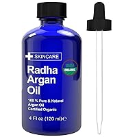 Radha Beauty Argan Oil USDA Certified Organic, 4 oz. - 100% Pure Cold Pressed Moisturizing, Rejuvenating Oil for Face, Skin, Hair, Men & Women