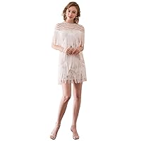 A-Line Elegant Unique Column Tassels Ivory Lace Knee Length Homecoming Dresses Short Prom Dresses 2024 HF039