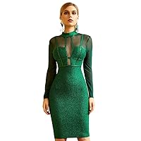 Exclusive Unique Women Evening Gown Dress Green Sexy Lace Long Sleeve Bandage Bodycon Party Dress