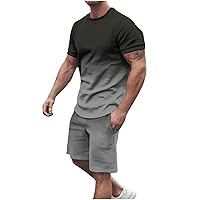 Mens 2 Piece Outfits Fashion Gradient Color Shirt and Shorts Set Summer Casual Tracksuits for Men Athletic Sports Suit