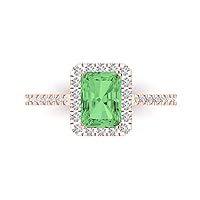 1.95ct Emerald Cut Solitaire with Accent Halo Light Sea Green Simulated Diamond designer Modern Ring 14k Pink Rose Gold