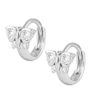 Girl's Jewelry - Sterling Silver Butterfly Simulated Birthstone Hoop Earrings