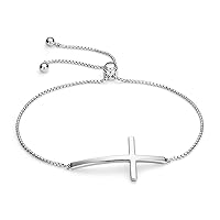 Choose Your Gemstone 925 Sterling Silver Horizontal Cross Bolo Bracelet Wedding Set Everyday Jewelry Wedding Handmade Gifts Jewelry for Friend Length 6.5 to 8 Inch