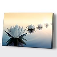 LISIBEI Zen Meditation Canvas Wall Art 8x12，White Lotus Flowers Still Life Meditation Decoration Picture Painting Canvas Poster Print Artwork Stretched and Framed for Spa Yoga Living Room Bathroom