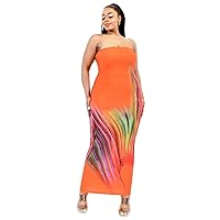 Womens Plus Sleeveless Color Gradient Tube Top Maxi Dress