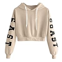 Womens Y2k Hoodies Cropped Sweatshirts Letter Graphic Print Pullover Oversized Casual Blouse Loose Teen Girls Tops
