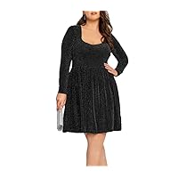 Plus Size Long Sleeve Party Dress Women Glitter Evening Dress Midi Dress