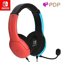 PDP Gaming LVL40 Stereo Headphone with Mic for Nintendo Switch - PC, iPad, Mac, Laptop Compatible - Noise Cancelling Microphone, Lightweight, Soft Comfort On-Ear Headphone, 3.5 mm Jack - Neon Blue-Red