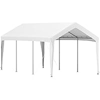 10 x 20 ft Carport Car Canopy, Heavy Duty Garage Shelter with 8 Legs, Car Garage Tent for Outdoor Party, Birthday, Garden, Boats, Adjustable Peak Height from 8.3 ft to 10 ft, White