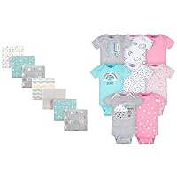 Luvable Friends Unisex Baby Cotton Flannel Receiving Blankets (7-Pack) and Gerber Baby Short Sleeve Onesies Bodysuits (8-Pack)