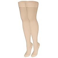 NuVein 20-30 mmHg Compression Stockings for Men and Women, Thigh High Length, Dot-Top, Closed Toe, Light Beige, Small